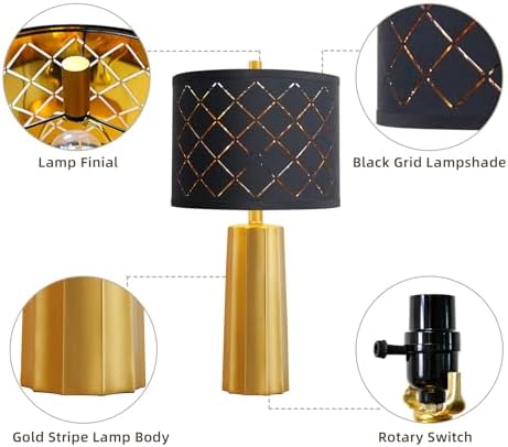 24" Modern Table Lamp for Living Room Bedroom Black Grid Shade - Image 6