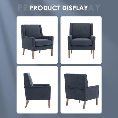 COLAMY Modern Wingback Living Room Chair Set of 2, Upholstered Fabric Accent Armchair, Single Sofa Chair with Lounge Seat and Wood Legs for Bedroom/Office/Reading Spaces, Blue - Image 6
