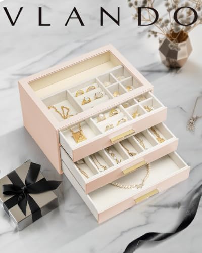 VLANDO Jewelry Box Organizer, 7-Layer Storage Drawers, Glass Window, Modern - Image 2
