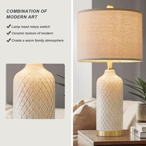 24.25" Table Lamps Set of 2 Modern White Ceramic Lamps Living Room Bedroom - Image 3