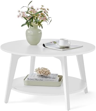 VASAGLE Round Coffee Table, 2-Tier Center Table with Storage, Tapered Legs by VASAGLEbySONGMICSHOME