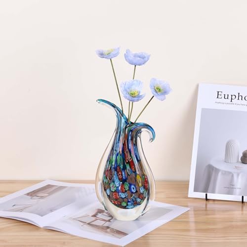 Hand Blown Glass Vase – Oval Decorative Art Glass for Centerpieces, Murano Inspired Decor for Dining Room, Entryway Table, or Shelf, Handmade Glass Vase for Home Display (Blue) - Image 5