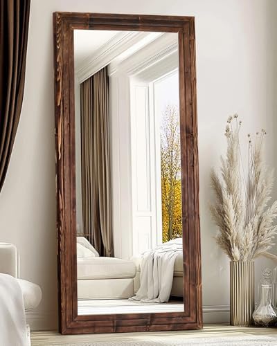 71x30in Full Length Mirror, 3-Tier Stepped Solid Wood Frame, Brown by ABSWHLM