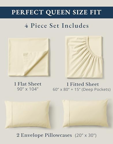 LANE LINEN Queen Size Bed Sheets 100% Organic Cotton Soft 4pc - Natural - Image 4