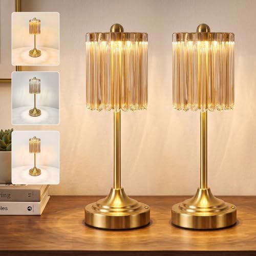Set of 2 Vintage Cordless Accent Table Lamp 14" High by KiwiLusam