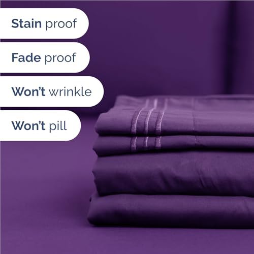 Full Size 4 Piece Sheet Set - Comfy Breathable & Cooling Sheets - Purple - Image 5