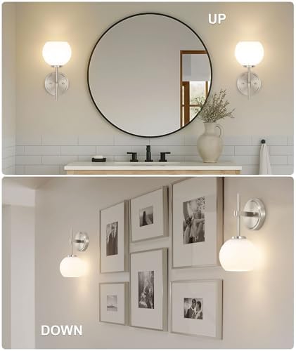 Brushed Nickel Battery Operated Wall Sconce Set of 2, Wireless Rechargeable Sconces Wall Lighting with Remote Control, LED Wall Lights with Opal White Glass Shade, 12 Colors RGB & 3 CCT Bulb - Image 7