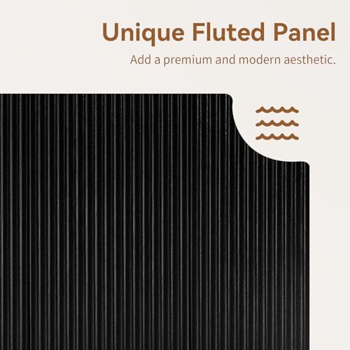 64" Fluted Buffet Cabinet with Storage, Black Sideboard Cabinet - Image 4