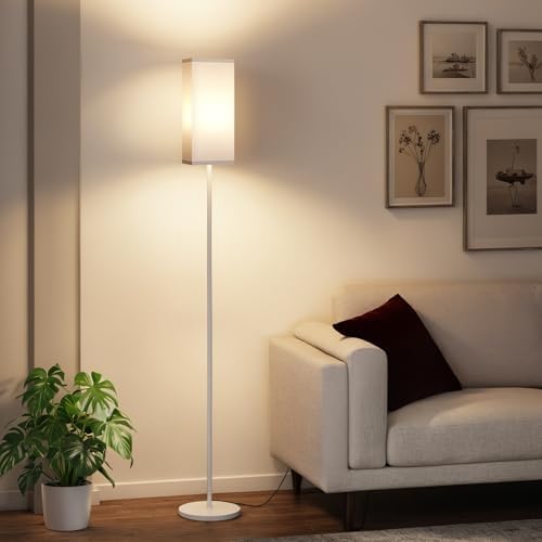 64.6" Floor Lamp, Pole with Foot Switch, Modern Standing Lamp Lampshade, Minimalist Freestanding Lamp (Bulb Not Included), for Living Room, Bedroom Office ETL Listed, White WCW07LD05 by GOEBLESON