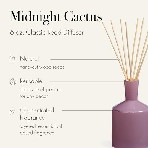 LAFCO New York Classic Reed Diffuser, Midnight Cactus - 6 oz - Up to 3 Months Fragrance Life - Reusable Glass Vessel - Natural Wood Reeds - Made in the USA - Image 2