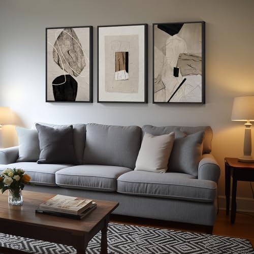 Large Framed Neutral Abstract Wall Art for Living Room,Set of 3, 24x36 In - Image 2