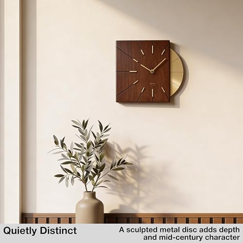 Driini Wood and Gold Mid Century Modern Wall Clock, Battery Operated - Image 2