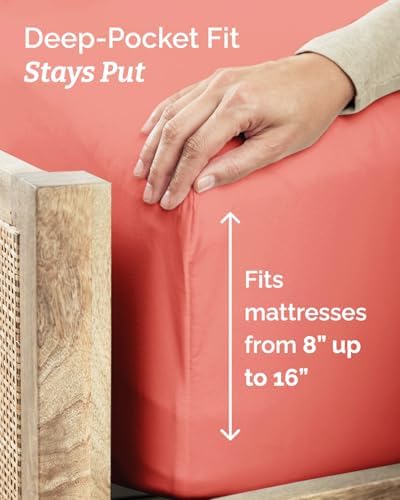 Twin Size 3 Piece Sheet Set - Comfy Breathable & Cooling Sheets - Coral - Image 4