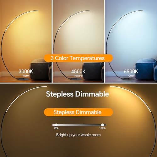 RGB Floor Lamp 68.9" Million Colors Changing Arc Floor Lamps with Remote & APP, 3 Temperatures LED Dimmable, DIY Mode, Dynamic Scene, Tall Standing Lamps for Living Room Bedroom Gaming Rooms（RGB） - Image 3