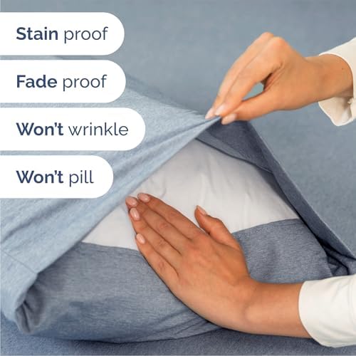Queen Size 4 Piece Sheet Set - Breathable & Cooling Sheets - Heathered Blue - Image 5