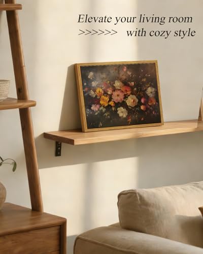 InSimSea Framed Canvas Wall Art, Vintage Wall Decor, Fall Floral Dark Moody Painting for Living Room, Bedroom Autumn Country Retro Flower Print Pictures Decorations,8x10inch - Image 3