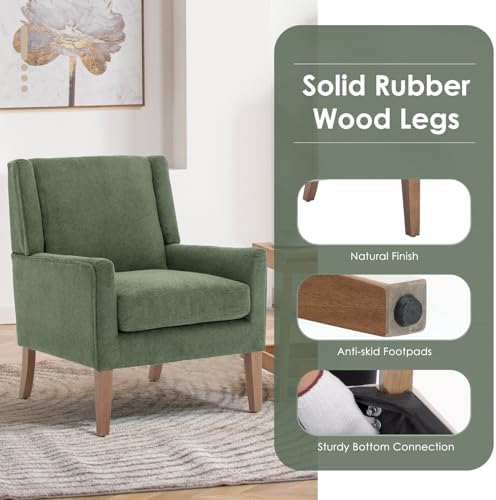 COLAMY Modern Wingback Living Room Chair, Upholstered Fabric Accent Armchair, Single Sofa Chair with Lounge Seat and Wood Legs for Bedroom/Office/Reading Spaces, Green - Image 4