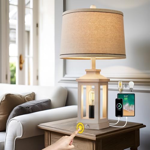 Farmhouse Table Lamps for Living Room 23.75" Bedroom Nightstand Lamps White by G-SAFAVA