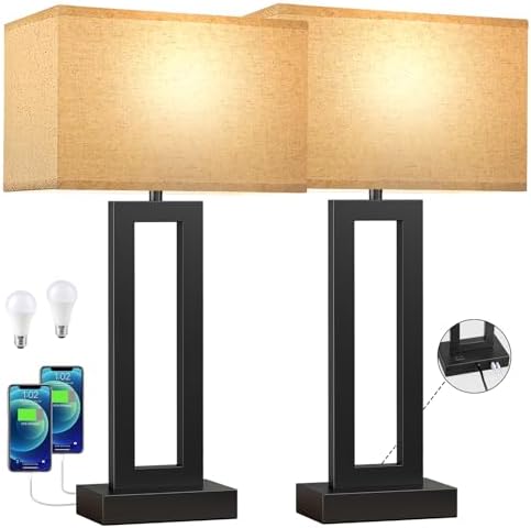 Seealle 26.3in Big Bedroom Table Lamps Set of 2 -Touch Control, 3 Way Dimmable, USB C+A Charging, LED Bulbs, Easy Assembly - Image 6
