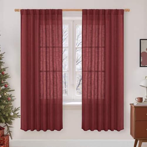 LAMIT Burgundy Red 78 inch Sheer Linen Curtains for Living Room 2 Panels by LAMIT