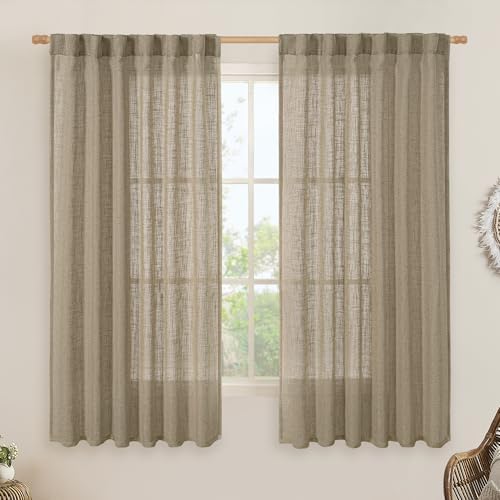 LAMIT Semi Sheer Linen Curtains 63 Inch for Bedroom Living Room 52 x 63 Inch by LAMIT