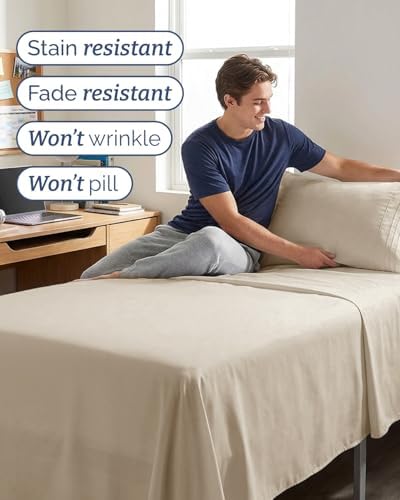 Twin XL 3 Piece Sheet Set - College Dorm Room Essentials - Wheat - Image 5