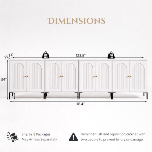 IFBUY 123.5" W Mid Century Modern TV Stands for Living Room, White - Image 2