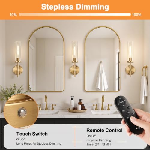 Battery Operated Wall Sconce Set of 2, Brushed Gold Wireless Rechargeable Wall Lighting Fixtures with Remote Control, Dimmable Wall Light for Bathroom, Vanity, Living Room, Bedroom, Hallway, Stairway - Image 5