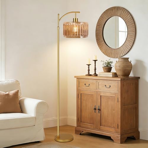 QIYIZM Floor Lamp for Living Room,Bedroom,Gold Dimmable Standing Lamp with Remote,Mid Century Modern Brass Tall Lamp Retro Vintage Glass Lamp Floor Light Boho Bohemian - Image 3