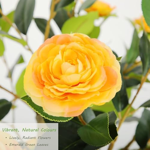 Nafresh 5FT Lush Artificial Orange Camellia Tree Outdoor 2 Pack, 60inch Faux Camellia Plant, Fake Camellia Flowers Tree for Indoor Outdoor Living Room Home Patio Front Door Garden Decor - Image 3