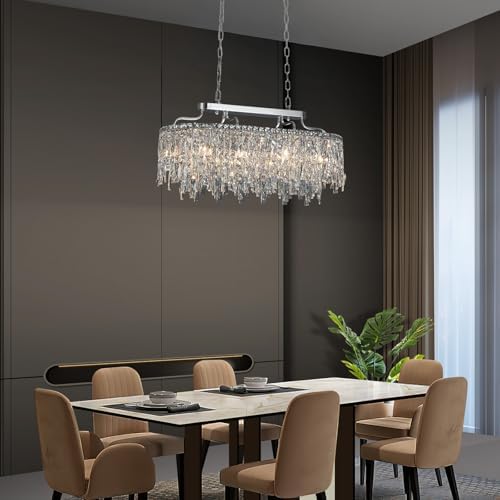 32" 10 Light Oval Chrome Crystal Chandeliers for Dining Room - Image 6