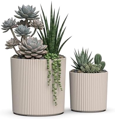 Mayne Haven 10in & 14in Round Fluted Modern Planter Set, Chai, 2-Pack by Mayne