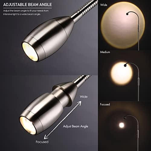 O’Bright Ray – Adjustable LED Beam Floor Lamp, Dimmable and Zoomable Spotlight, Flexible Gooseneck, Reading/Crafting Standing Lamp, Work Table Light, Brushed Nickel - Image 3
