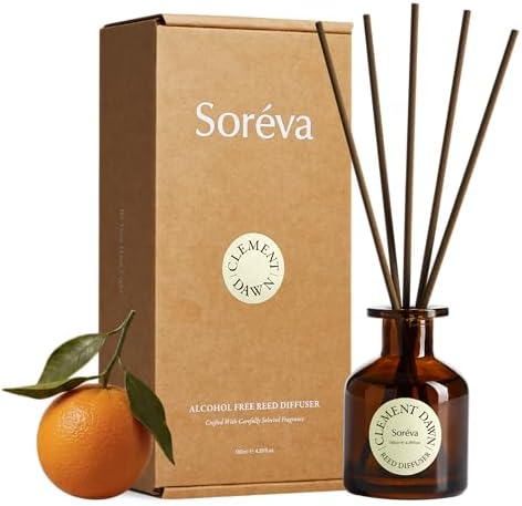 Soréva Luxury Reed Diffuser Set, Blood Orange Jasmine Citrus Scent, Plant-Based Oils, 120 Days Uplifting Home Fragrance for Bedroom Bathroom & Office, Gift Set, 7 Sticks, 4.39 fl oz by Sor%C3%A9va