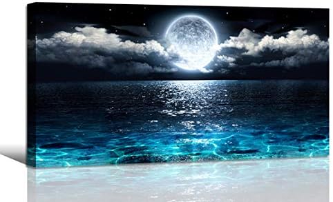 Wall Art Moon Sea Ocean Landscape Picture Canvas Wall Art Print Paintings Modern Artwork for Living Room Wall Decor and Home Décor Framed Ready to Hang,1inch Thick Frame, Waterproof Artwork. by HaichuangDecorArt
