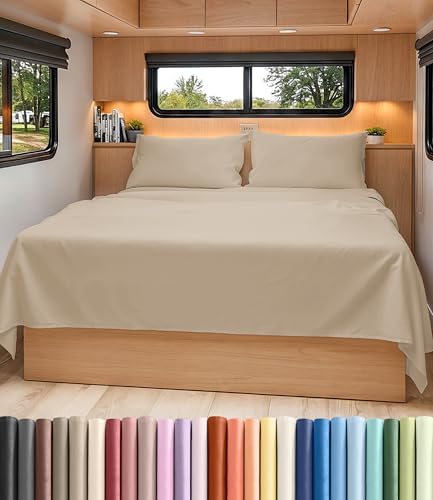 Short Queen Size 4 Piece Bed Sheet Set - RV Short Queen Sheets - Cream by CGKUnlimited