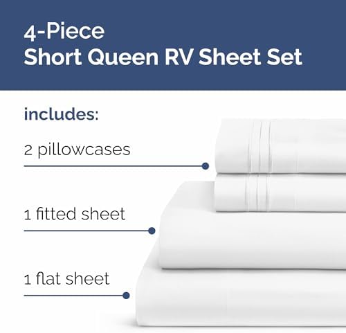 Short Queen Size 4 Piece Bed Sheet Set - RV Short Queen Sheets - White - Image 2