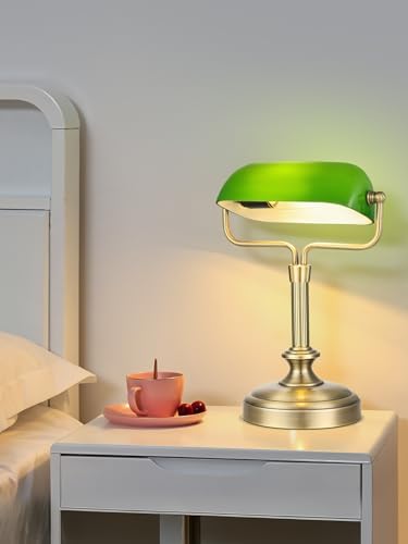 Vintage Banker Lamp, Antique Brass,Adjustable Green Shade, Touch Control - Image 2
