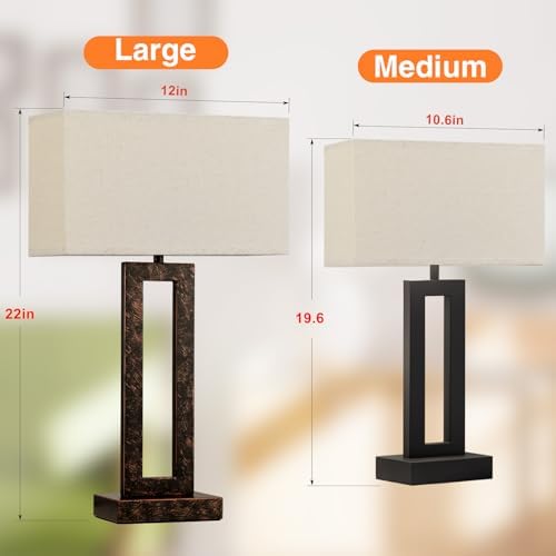 Seealle 22" Tall Living Room Lamps for Night Stands - Touch Bedside Lamp with USB C+A, 3 Way Dimmable Bedroom Lamps for End Tables Set of 2, Modern Night Stand Lamp for Bed Side(Beige&Brown) - Image 2