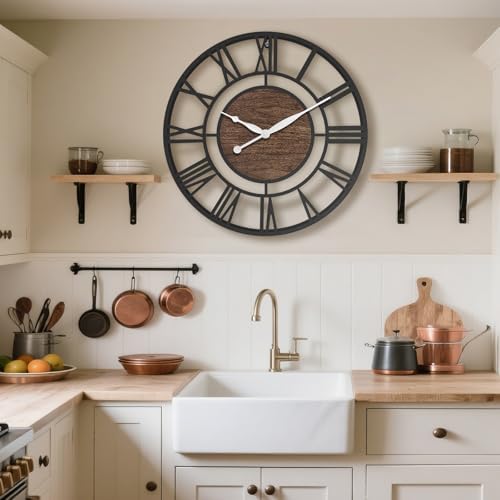 16 Inch Black Roman Numerals Large Wall Clock with Walnut Dial - Image 6