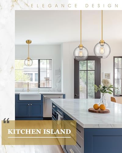 Brass Pendant Lights Kitchen Island 2 Pack, Farmhouse Gold Pendant Light with Clear Glass Globe Shade, Kitchen Island Lighting for Dining Room Entryway, AD-22280-1P2-GD-C - Image 6