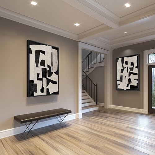 Large Framed Black and White Abstract Wall Art for Living Room, 24x36 In - Image 4