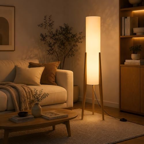 BOFEA-50 Floor Lamps for Living Room,Nordic Modern Floor Lamp,Tall Standing Boho Lamp with Fabric Shade,3 Color Art Standing Lamps,Farmhouse Wood Floor Lamp for Bedroom Office Corner - Image 2