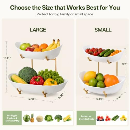 HBlife 2 Tier Large Fruit Bowl, Ceramic Fruit Basket for Kitchen Counter - Image 4
