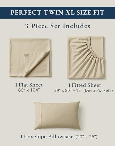 LANE LINEN Twin XL Sheet Set 100% Organic Cotton 3pc Percale Soft - Linen - Image 4
