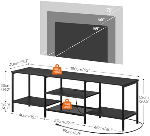 HOOBRO TV Stand with Power Outlets to 75 Inches, TV Console Table with Open Storage Shelves Cabinet, Industrial Media Entertainment Center for Living Room Bedroom, Black BB60DS01 - Image 3