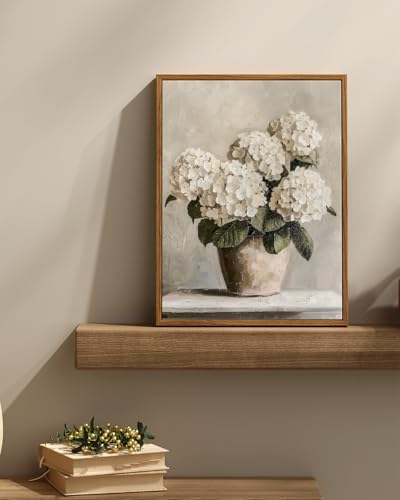 InSimSea Framed Canvas Wall Art Vintage Decor, Hydrangea Floral Pictures Bathroom Wall Decor Aesthetic, Living Room Bedroom Flower Home Retro Decorations, 12x16inch - Image 5