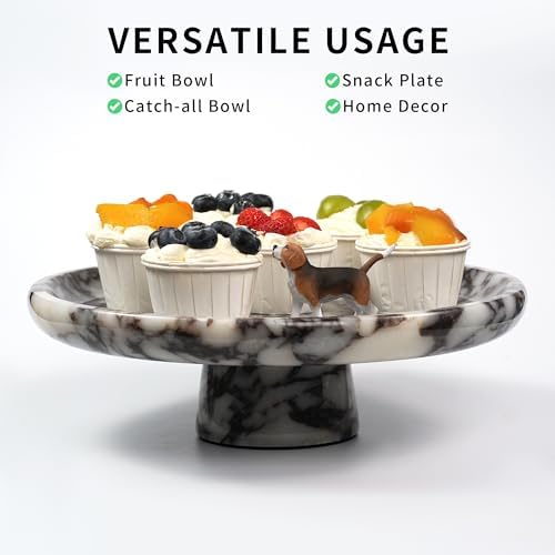 Marble Fruit Bowl for Kitchen - 11.8" Decorative Stone Pedestal Bowls for Home Decor, Footed Fruits Holder For Dining Table Counter Organization - Image 5