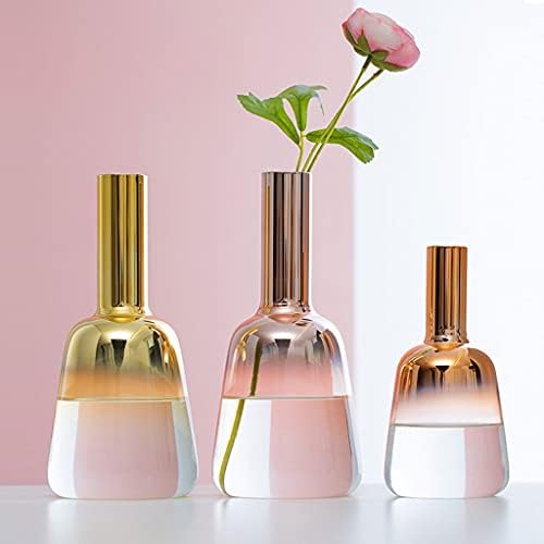 GRFIT Decorative Vase Simple Modern Gradient Glass Vase Vase Home Office Desktop Restaurant Center Decoration Vase Gift Pink/Gold Ceramic Vase Glass Vase Hydroponic Flower Vase (Size : 1) - Image 3
