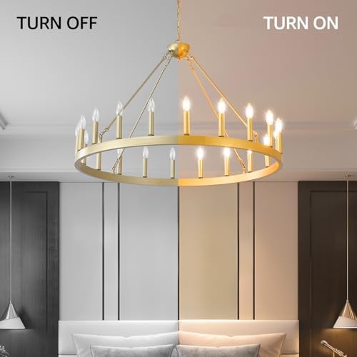 40" Gold Wagon Wheel Chandelier 20-Light Large Dining Room Chandelier - Image 2